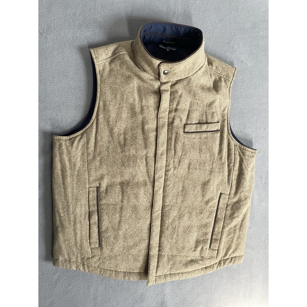 Tommy Bahama‎ Mens Vest M Medium Reversible Full Zip Brown / Blue